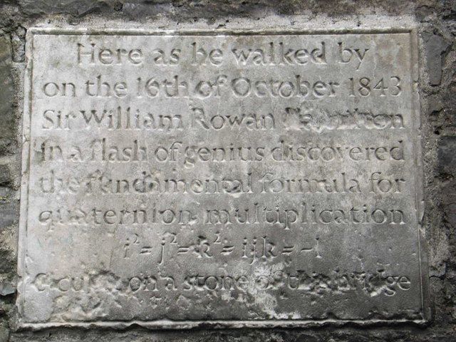 Plaque on Broom (Brougham) Bridge in Ireland commemorating Hamilton's discovery of quaternions.