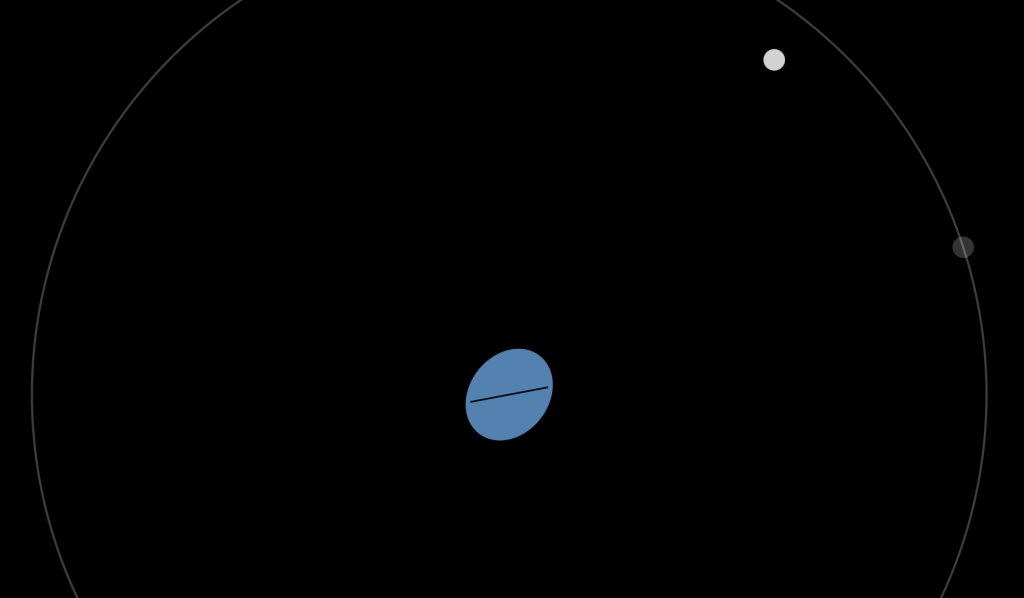 Still frame from animation of the Earth-Moon system at the epoch of the dinosaurs, showing Earth's tidal bulge.