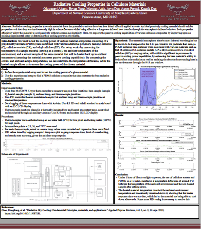 Thumbnail image of Bryan Yang poster about Radiative Cooling Properties in Cellulose Materials