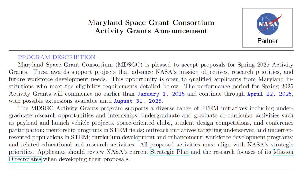 Thumbnail image of MDSGC Activity Grant Announcement description.