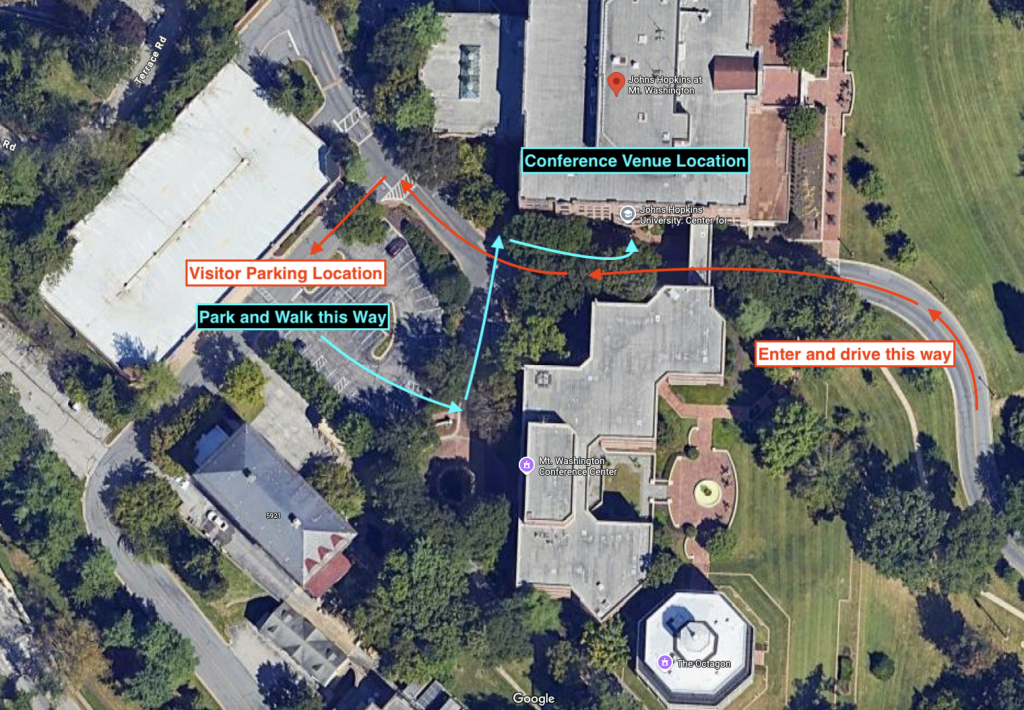Google map screenshot showing Mt. Washington Conference Center and Visitor Parking relative locations.